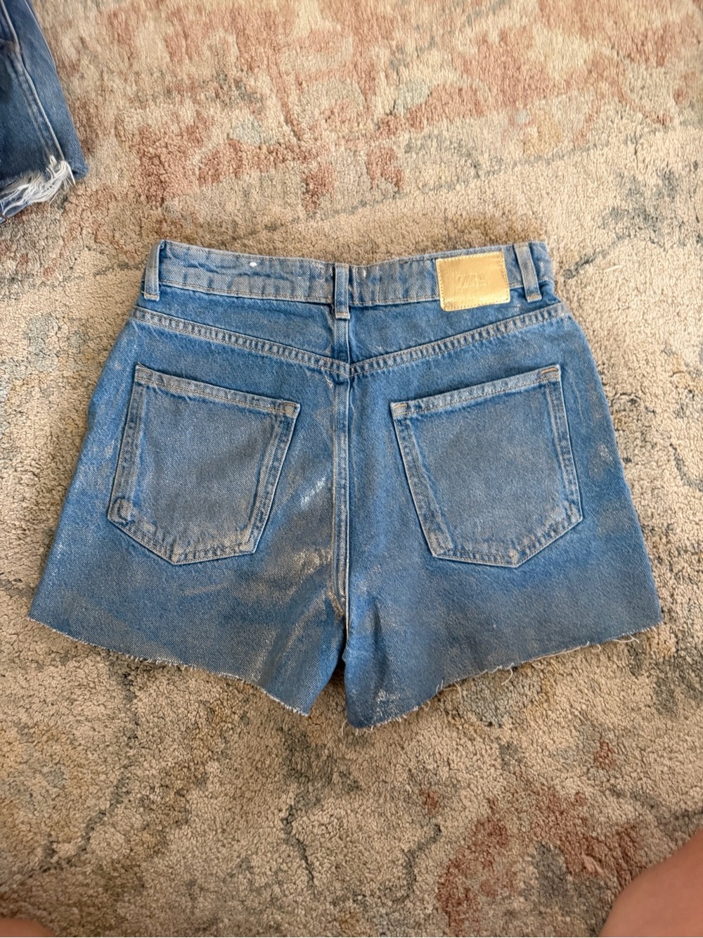 Zara Blue High Denim Shorts with Raw Hem and Gold